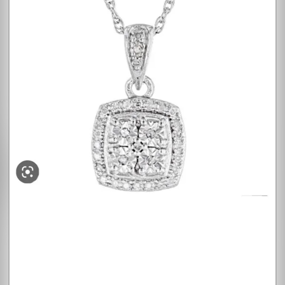 White diamond rhodium necklace over sterling silver cluster pendant